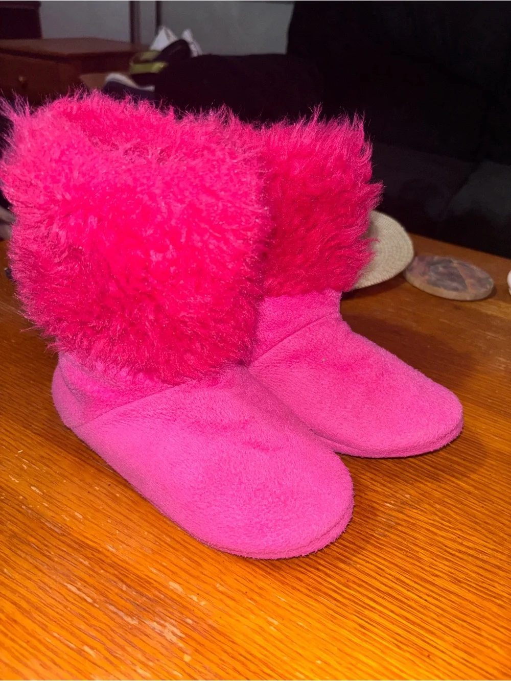 isotoner Kids Hot Pink Fuzzy Cuff Slippers